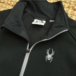 Spyder Black and Gray Textured Quarter Zip Pullover Medium